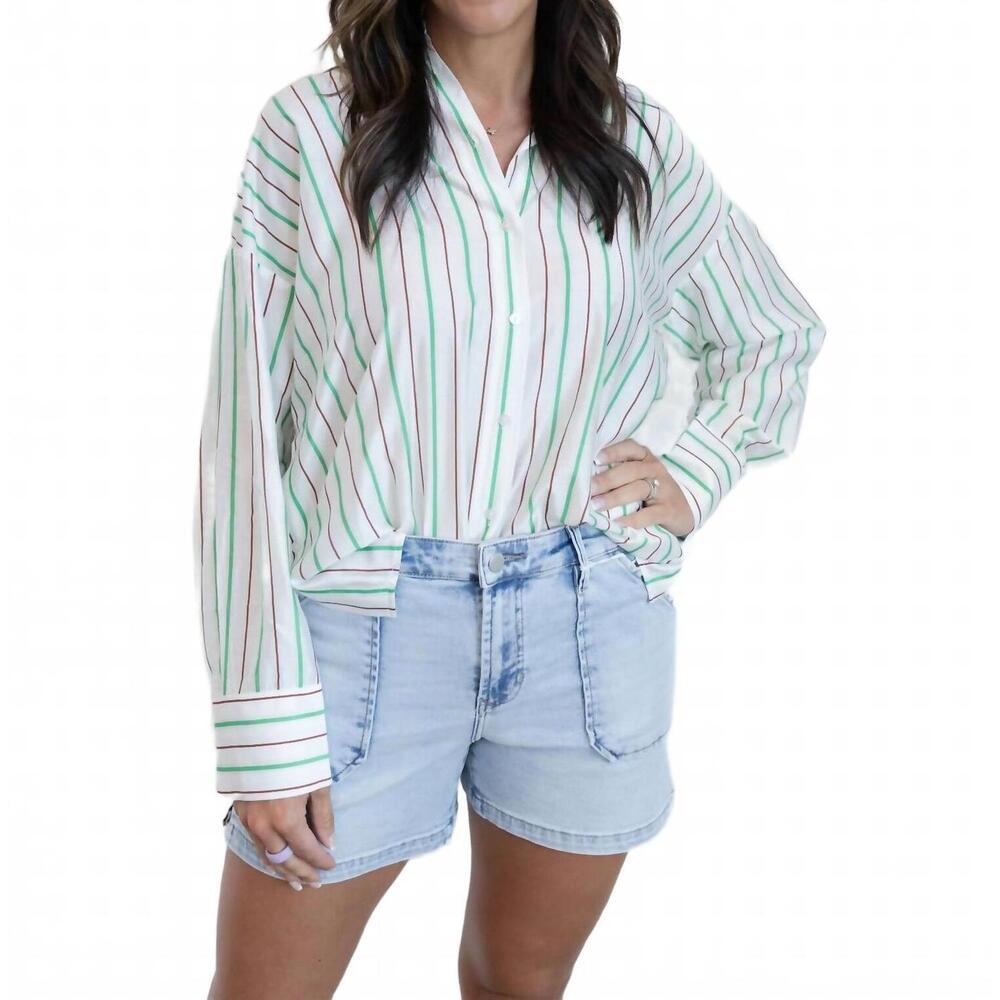 NEW ICHI katy stripe top in green
